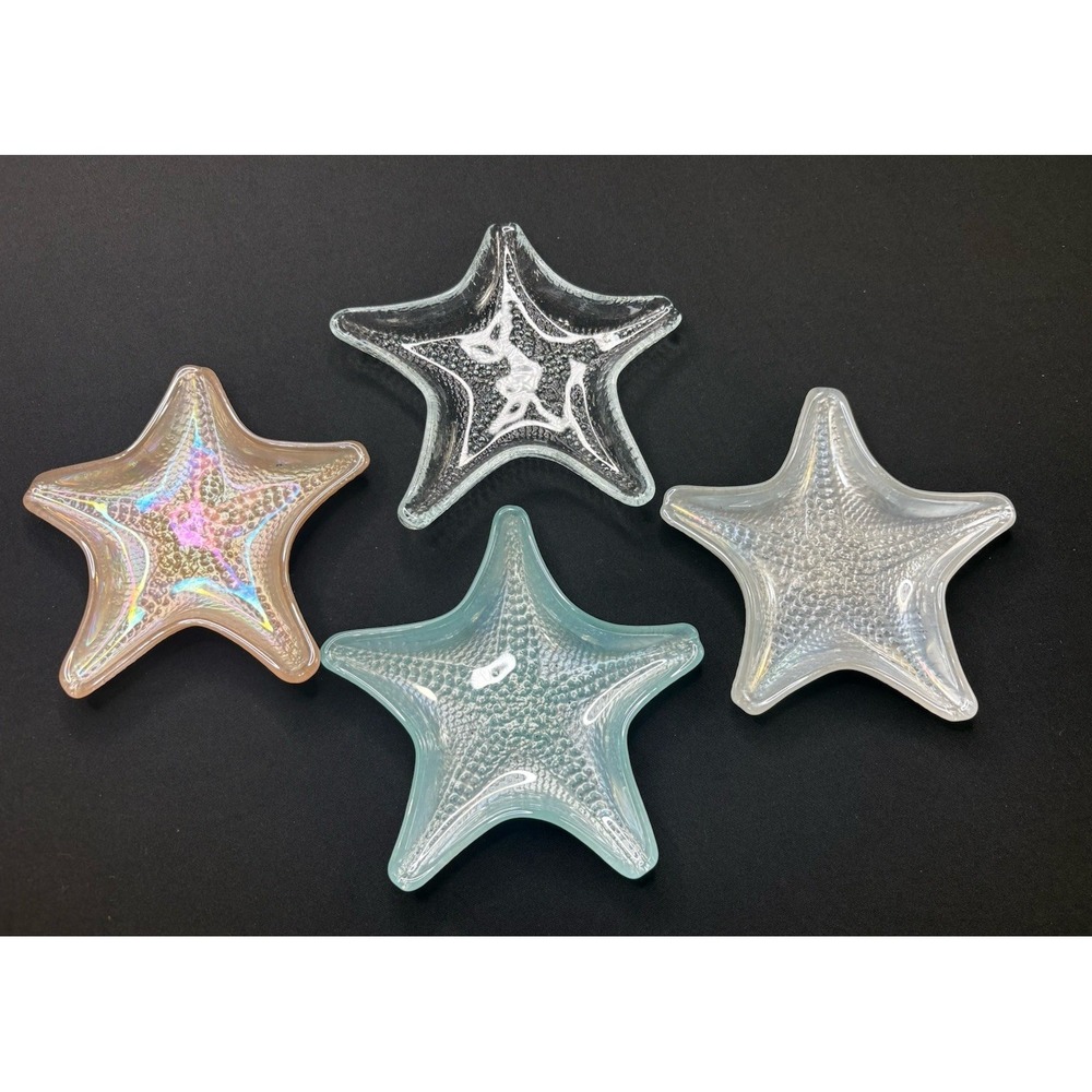Iridescent Glass Starfish Candle Holder Plate Dish 6.5x5"
